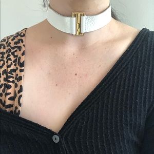 Vanessa Mooney gold geometric leather choker.